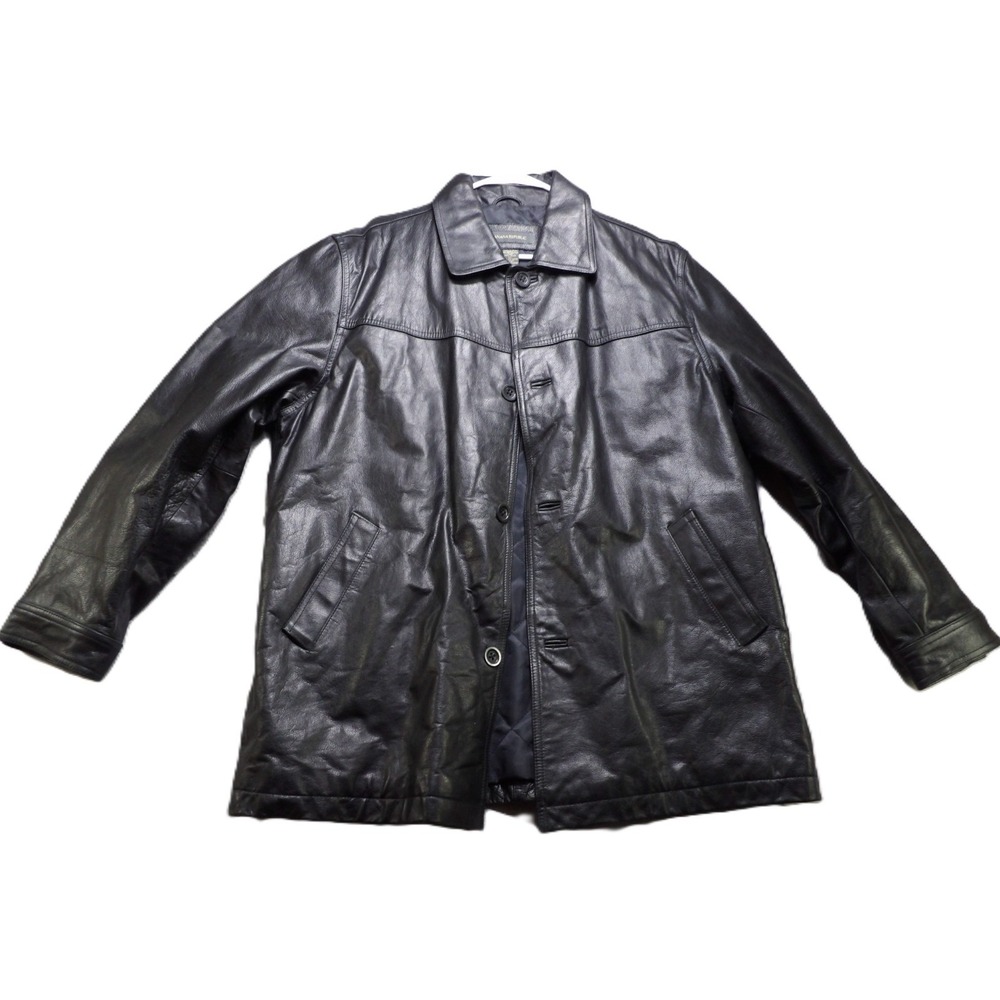 VTG 90s Banana Republic Genuine Leather Button Down Driver Jacket Black Men XL